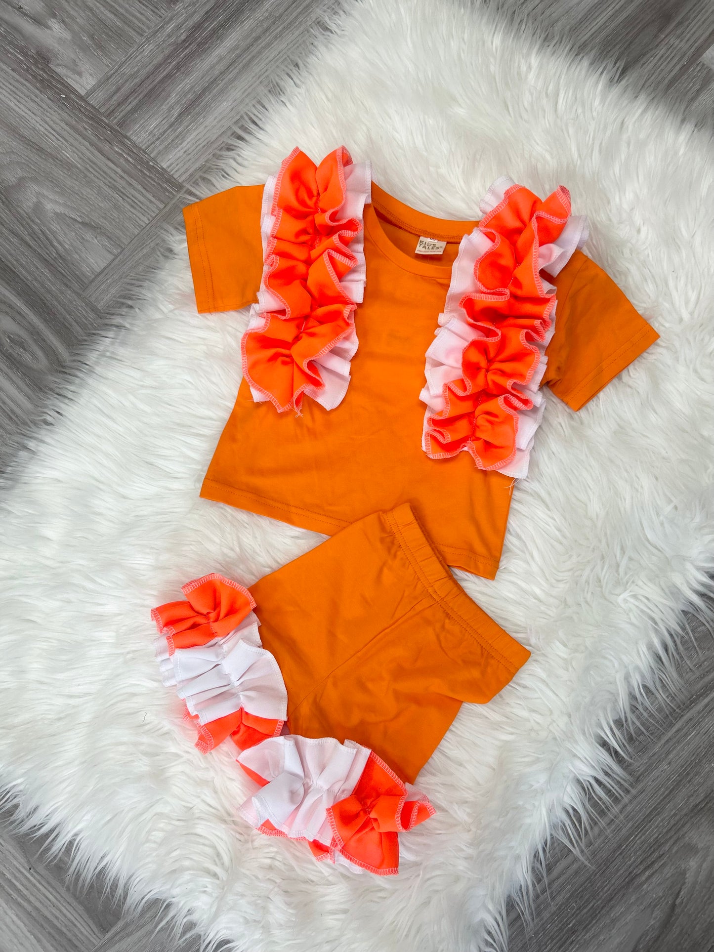 Orange ruffle short set 1-2y
