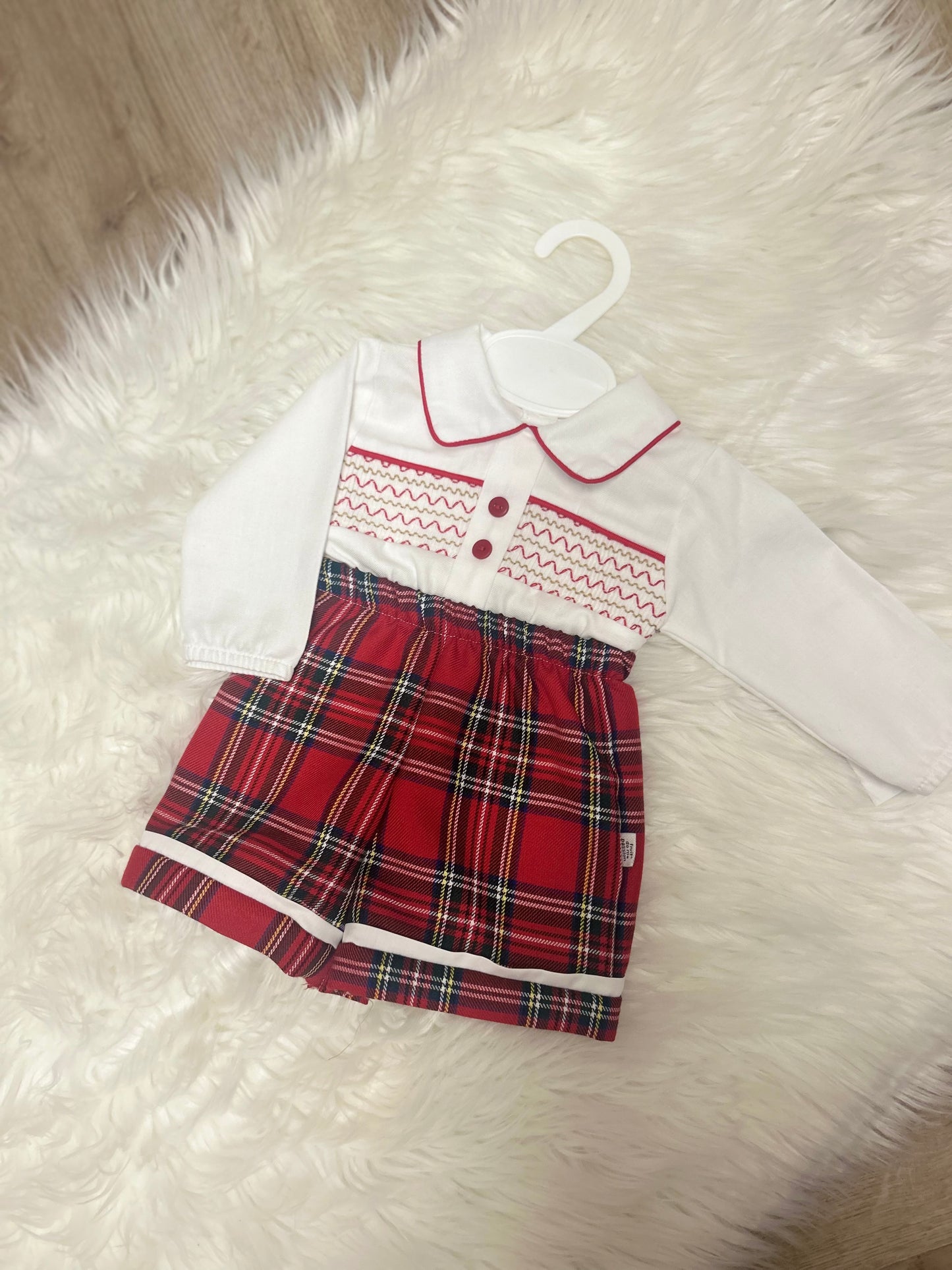 Smocked shirt & tartan short set