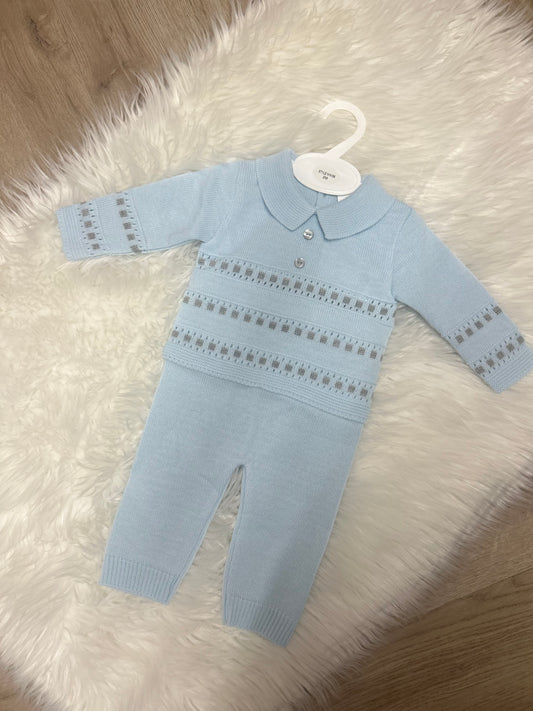 Blue check knit set