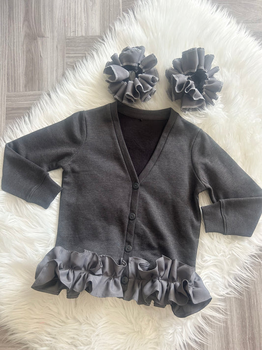 Frilly school cardigan with matching scrunchies