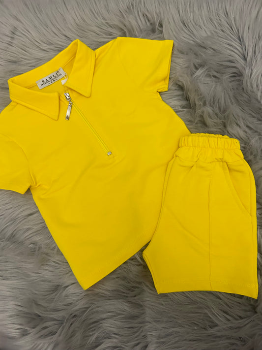 Yellow zip short set