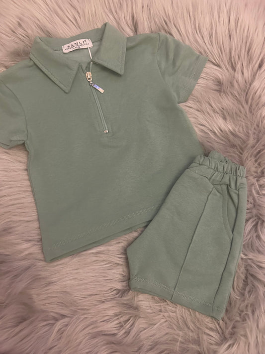 Sage green Zip polo and short set