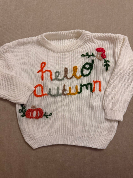 Hello Autumn hand embroidered jumper 6-9m