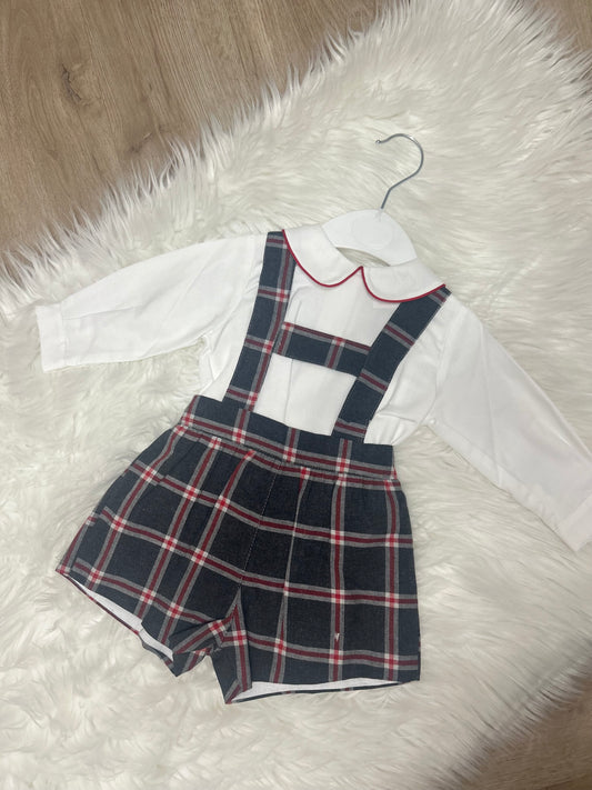 Navy check h bar dungaree