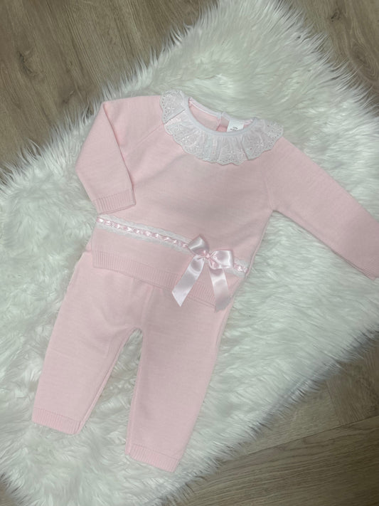 Pink Lace bow knitted set