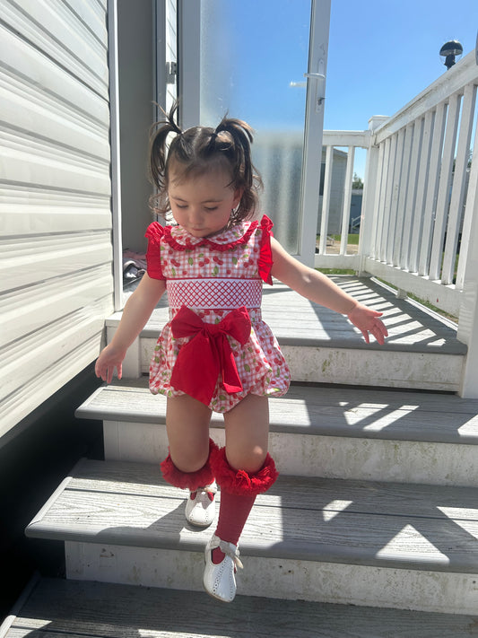 Cherry smocked romper