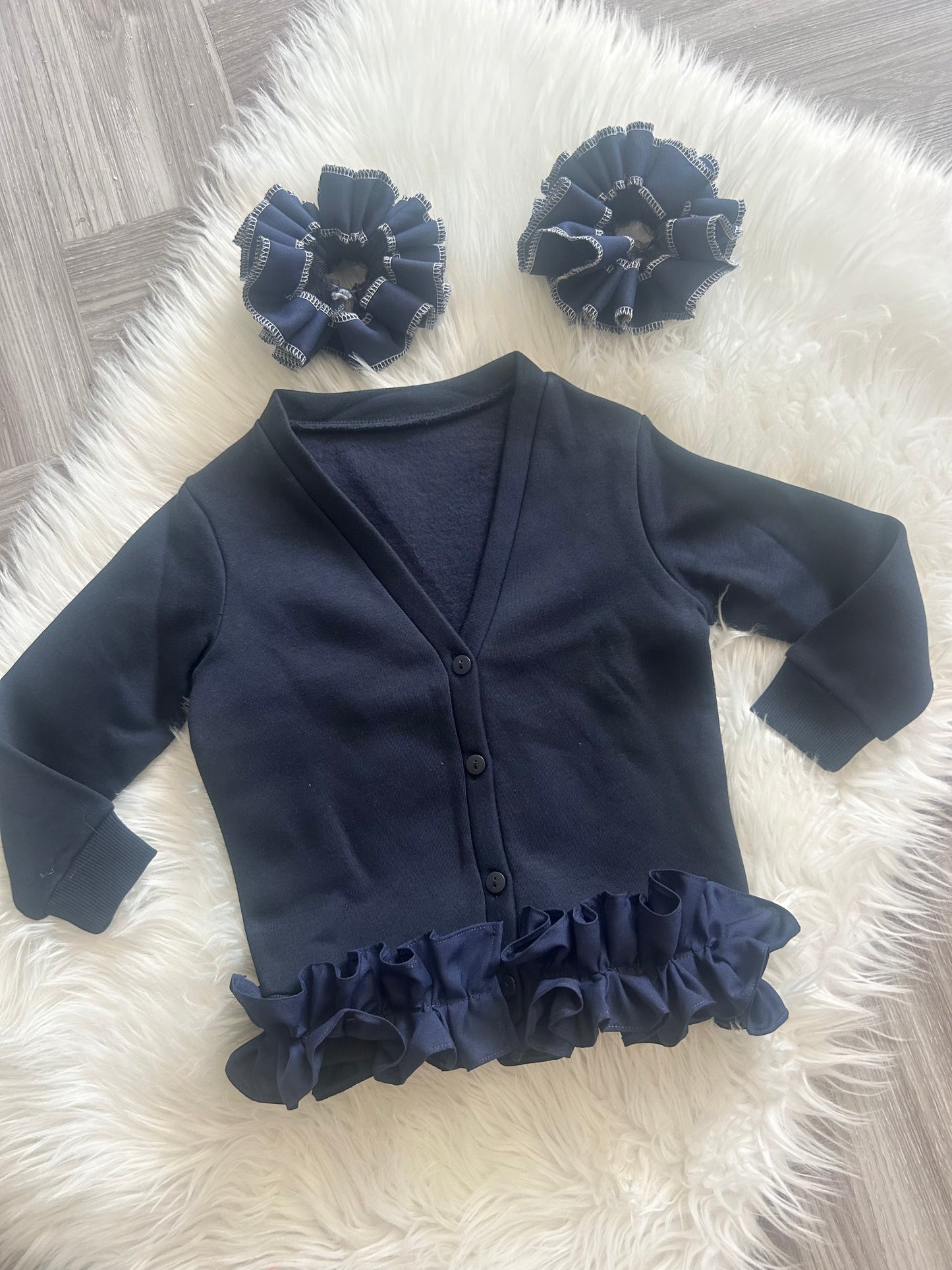 Frilly school cardigan with matching scrunchies