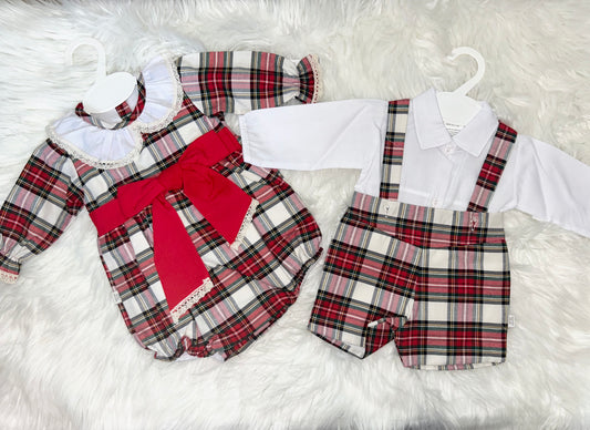 Shirt & tartan dungaree