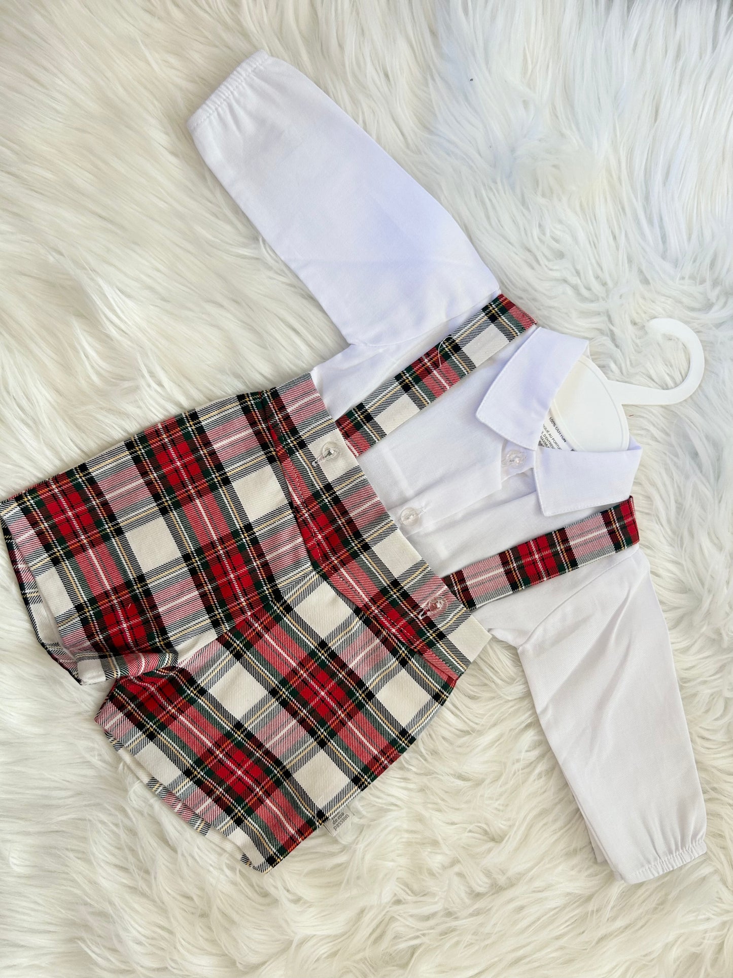 Shirt & tartan dungaree